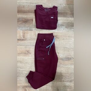 FIGS SCRUB SET-Burgundy Jogger Set
